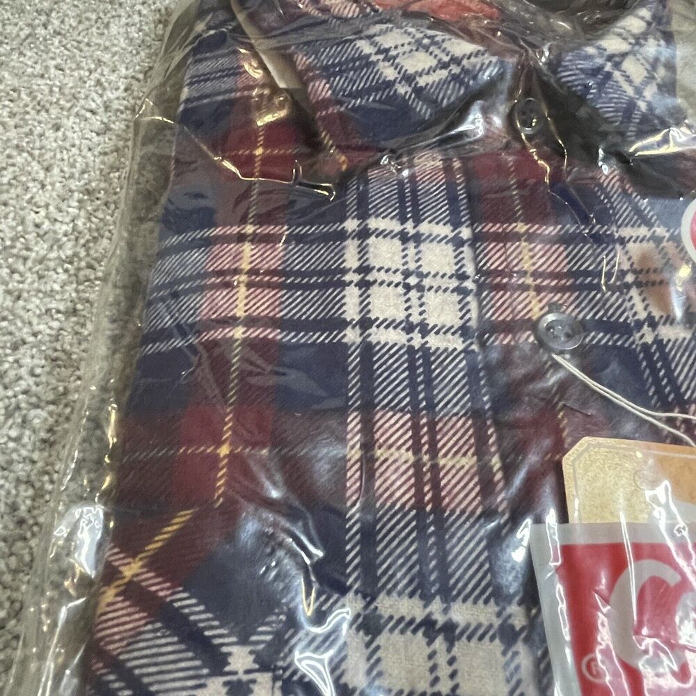 Coleman Mens Flannel Shirt Large XL Button Front Long Sleeve Burg/Navy Plaid - Picture 4 of 4